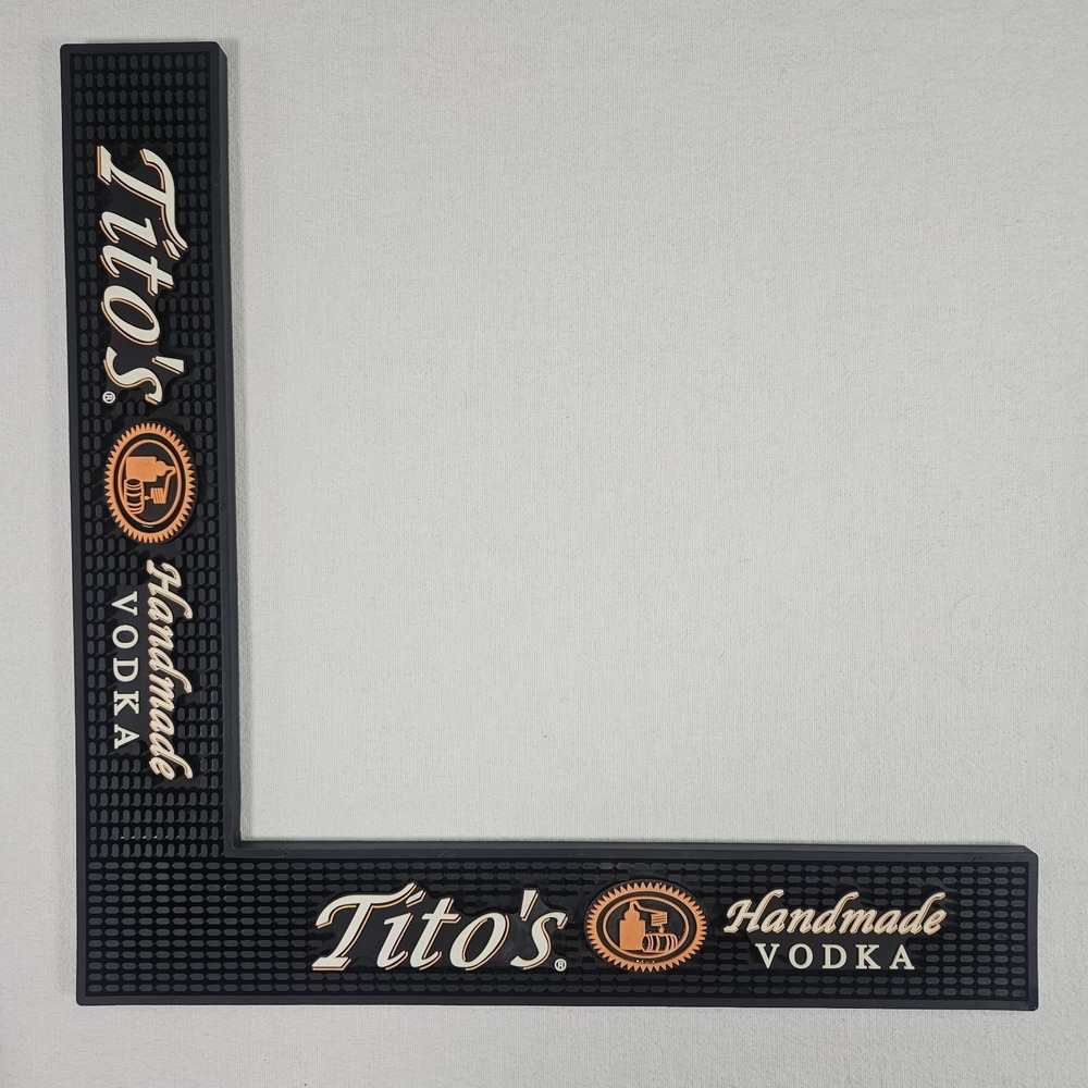 Tito's Vodka Corner Black Rubber Bar Spill Mat Rail Mancave 20"x20"x3.25x 0.5"